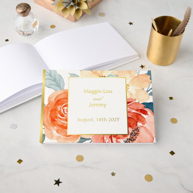 Livre D'or Élégant Mariage Floral Gold Blush (Recto ouvert)