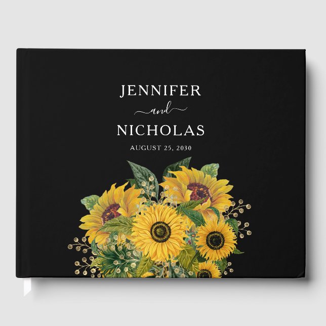 Livre D'or Élégant Mariage floral noir (Recto)