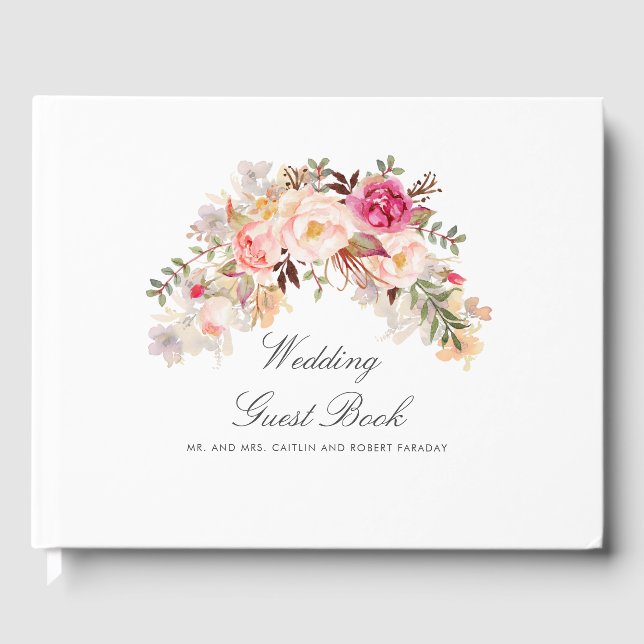 Livre D'or Élégant Mariage floral rose pâle (Recto)