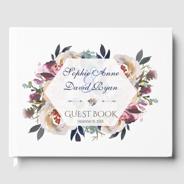 Livre D'or Élégant Mariage géométrique bleu rose rose pâle (Recto)