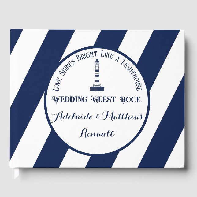 Livre D'or Élégant Mariage Nautique trié - Bleu Marine, Blanc (Recto)