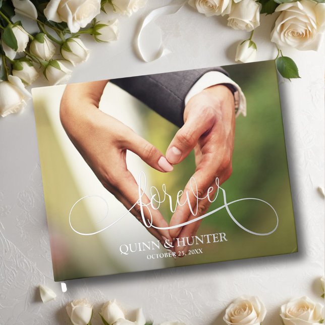 Livre D'or Élégant Mariage photo (Wedding guest book, your photo with "forever" and details in real silver, gold or rose gold foil)