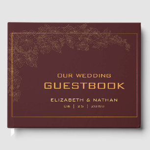 Livre D'or Elégant Mariage rétro Bourgogne Or