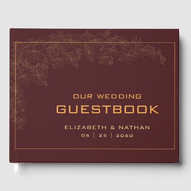 Livre D'or Elégant Mariage rétro Bourgogne Or (Recto)