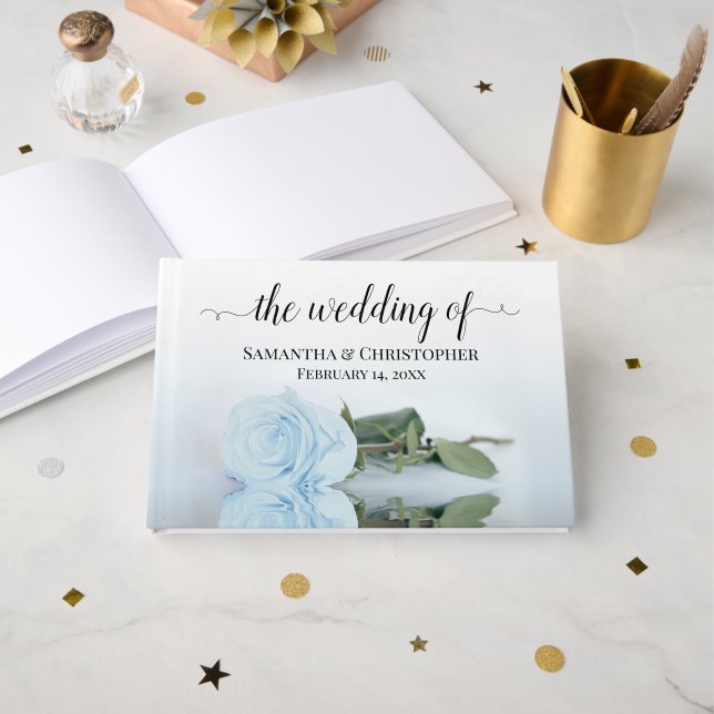 Livre D'or Élégant Mariage Rose bleu foncé long (Recto ouvert)