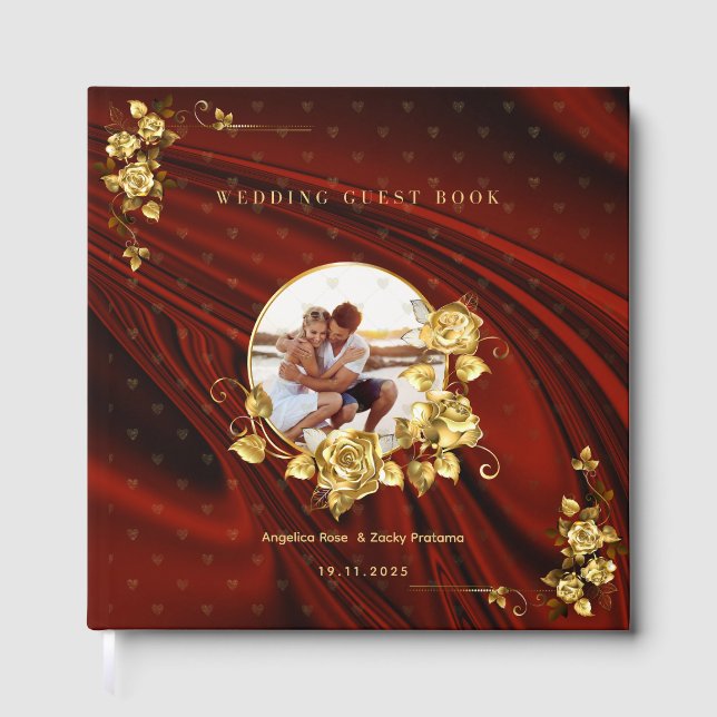 Livre D'or Élégant Mariage rouge & or personnalisé (Recto)