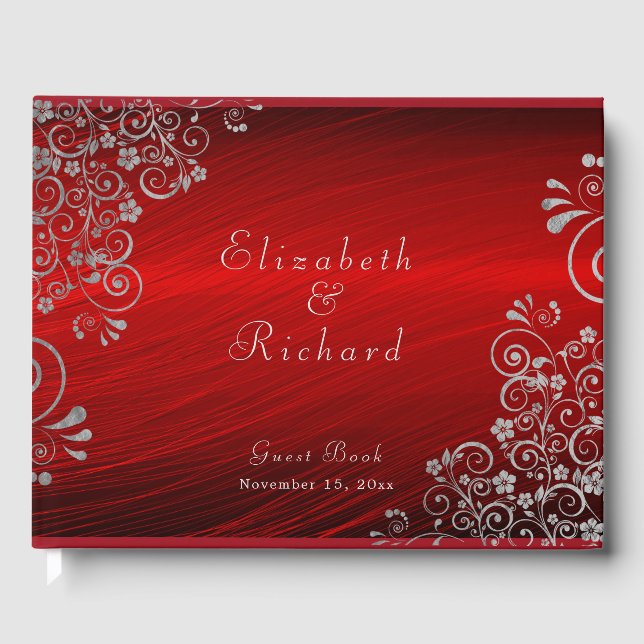 Livre D'or Élégant Mariage Ruby Rouge Argent Gris Flèche Scri (Recto)