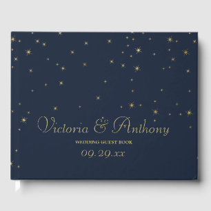 Livre D'or Elégant Marine & Gold Falling Stars Mariage