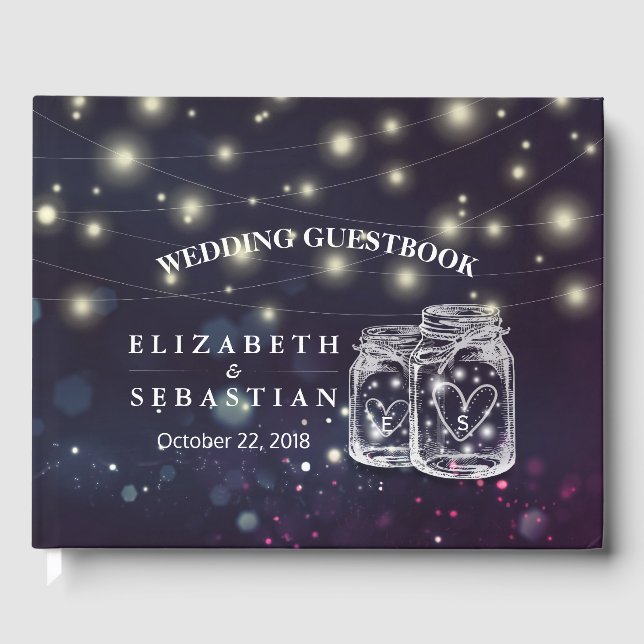 Livre D'or Elégant Mason Jar String Lights Mariage Guestbook (Recto)