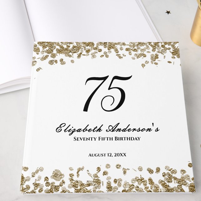 Livre D'or Elegant Minimalist Black and Gold 75th Birthday (Créateur téléchargé)