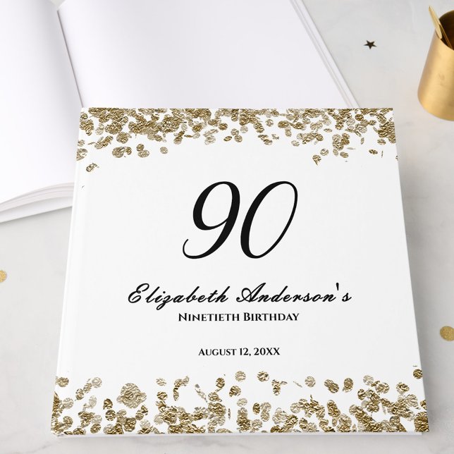 Livre D'or Elegant Minimalist Black and Gold 90th Birthday (Créateur téléchargé)