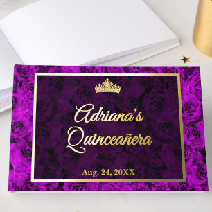 Livre D'or Élégant Minimaliste Rose Pourpre Floral Quinceaner