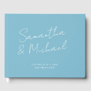Livre D'or Élégant Moderne Bleu Lumière Script Personnalisé M