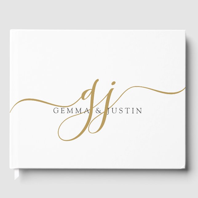 Livre D'or Élégant moderne Gold Script Initiales Nom Monogram (Recto)
