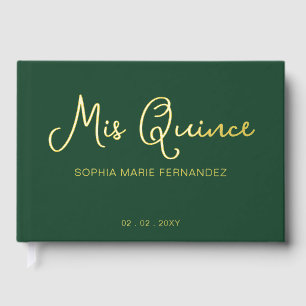 Livre D'or Elégant Moderne Vert Or Quinceañera