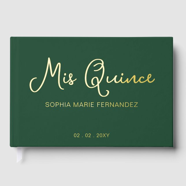 Livre D'or Elégant Moderne Vert Or Quinceañera (Recto)