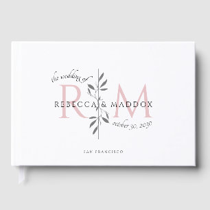 Livre D'or Élégant Monogramme Botanique Rose Pâle pour Mariag