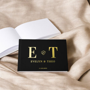 Livre D'or Élégant Monogramme Coeur Mariage noir
