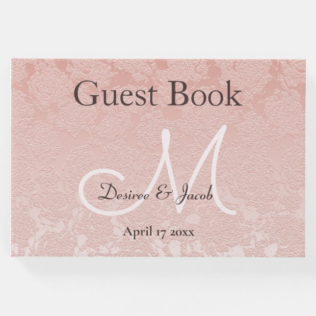 Livre D'or Élégant Monogramme De Réception De Mariage Rose Vi (Devant)