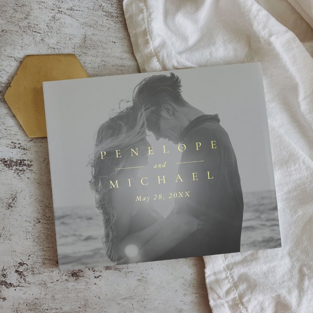 Livre D'or Élégant Monogramme d'huile d'or simple Mariage pho (Elegant Monogram Simple Photo Wedding Guest Book)