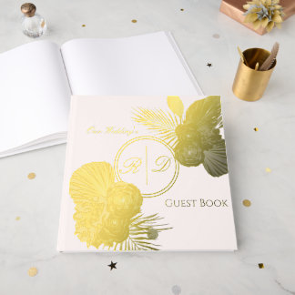Livre D'or Élégant Monogramme Floral Aquarelle Mariage