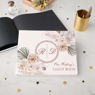 Livre D'or Élégant Monogramme Floral Aquarelle Mariage