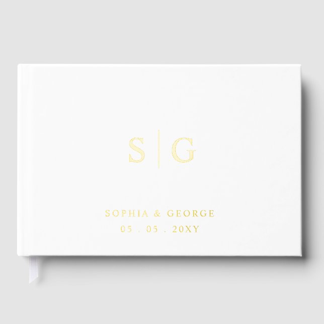 Livre D'or Élégant Monogramme Mariage blanc et or (Recto)