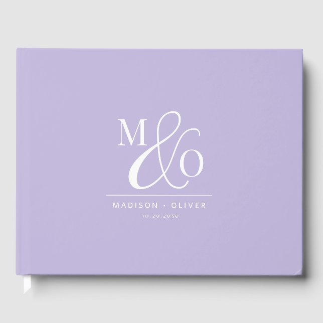 Livre D'or Élégant Monogramme Mariage Lavande (Recto)