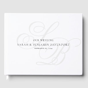 Livre D'or Élégant Monogramme Mariage noir blanc argenté