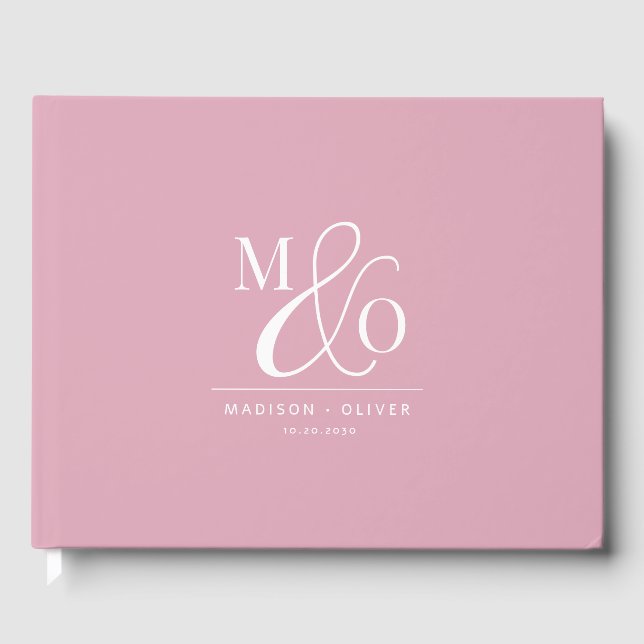 Livre D'or Élégant Monogramme moderne Mariage rose (Recto)