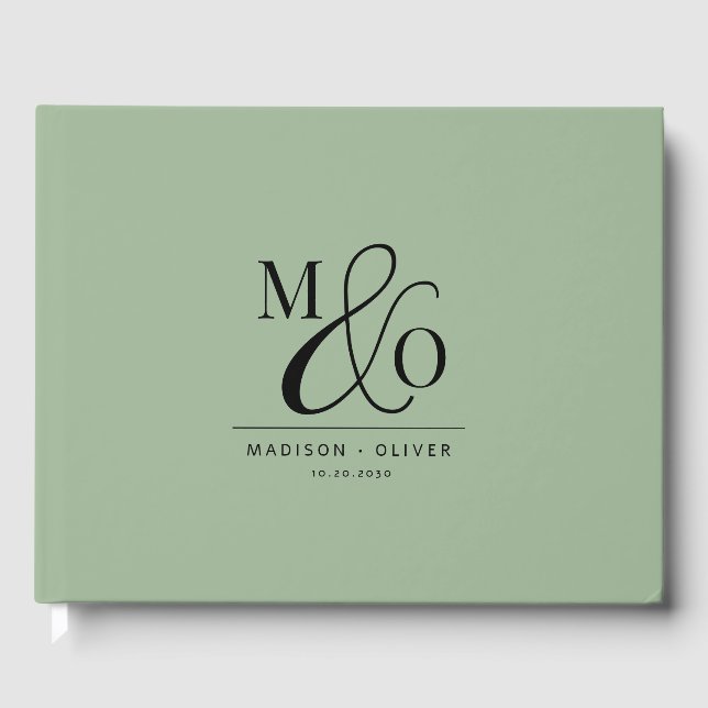Livre D'or Élégant Monogramme moderne Mariage Sage Green (Recto)