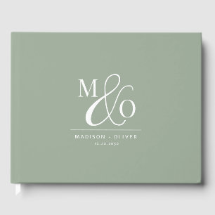Livre D'or Élégant Monogramme moderne Mariage Sage Green