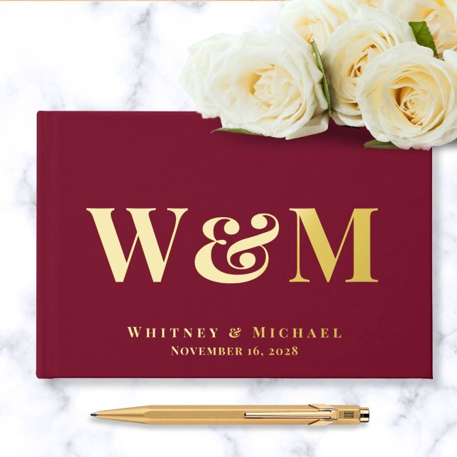 Livre D'or Élégant Monogramme Photo Mariage Bourgogne (Créateur téléchargé)