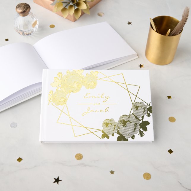 Livre D'or Élégant Motif géométrique  Floral Gold Foil (Recto ouvert)
