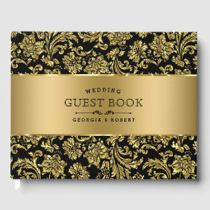 Livre D'or Élégant noir & or Damas florales