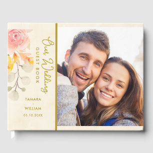 Livre D'or Elégant or aquarelle Mariage floral photo