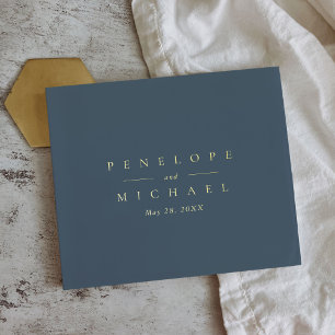 Livre D'or Élégant or Foil Monogram New York Blue Mariage