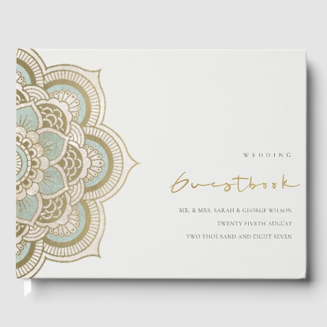 Livre D'or Elégant Ornate Gold Turquoise Mandala Mariage (Recto)