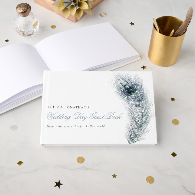 Livre D'or Elégant Peacock Feather Wedding Day (Recto ouvert)