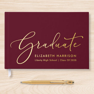 Livre D'or Elégant Photo Burgundy Graduation Party