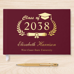 Livre D'or Elégant Photo Burgundy Graduation Party