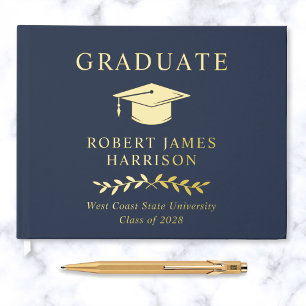 Livre D'or Elégant Photo Gold Foil Blue Graduation Party