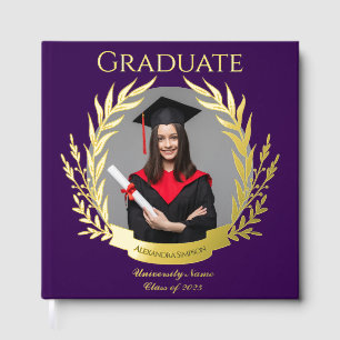 Livre D'or Elégant Photo Graduation Party Purple and Gold