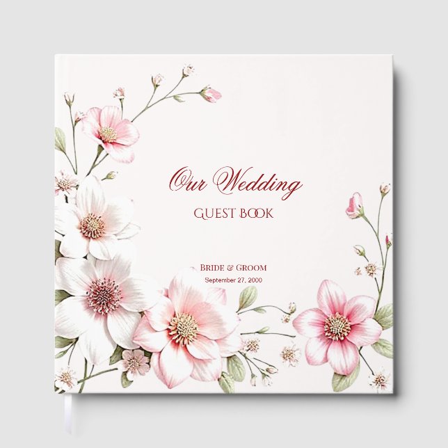 Livre D'or Elegant Pink White Floral Guest Book (Recto)