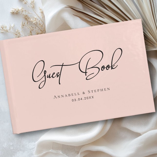 Livre D'or Élégant, Police Script, Mariage rose-vif (Elegant, Script Font, Blush-Pink Wedding Guest Book)