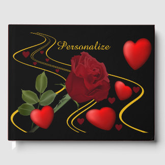 Livre D'or Élégant Romantique Rose Coeurs Or Accent Or