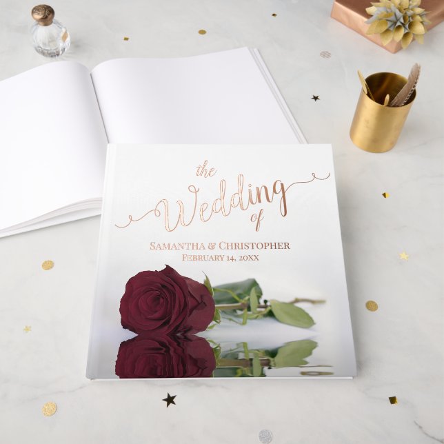 Livre D'or Élégant Rose Bourgogne Grand Mariage (Recto ouvert)