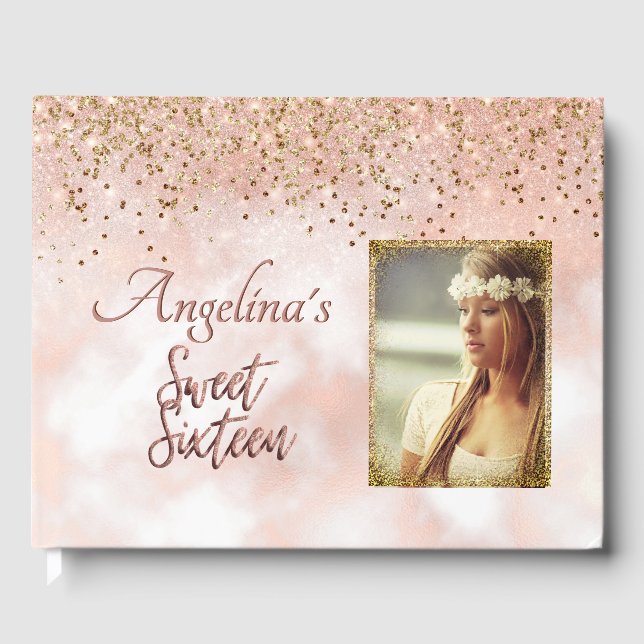 Livre D'or Élégant Rose de script Gold Blush Pink Gold Partie (Recto)