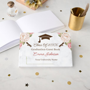 Livre D'or Elégant Rose Flowers Graduation personnalisable
