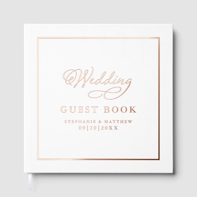 Livre D'or Élégant Rose Gold Calligraphie Mariage Chic White (Recto)